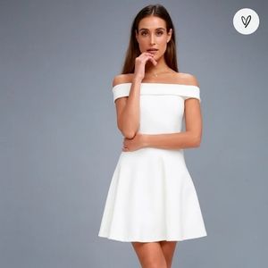 Lulus Season of Fun White Off Shoulder Dress